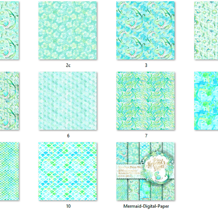 Kit Digital Papéis Ciano Sereias  2