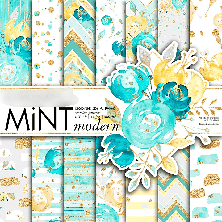 Kit Digital Papéis Mentas Floral 1