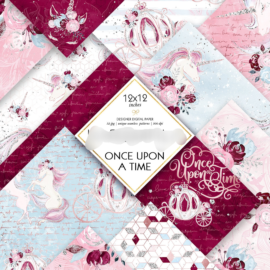 Kit Digital Papéis Unicórnio Era Uma Vez 1