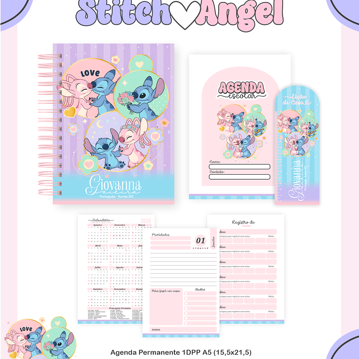 Arquivo Encadernação Escolar 2026 Stitch e Angel  2