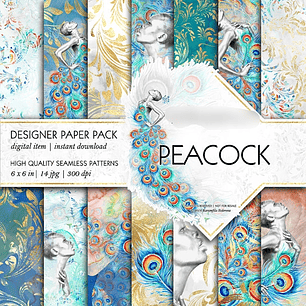 kit digital Papeis Penas de Pavão