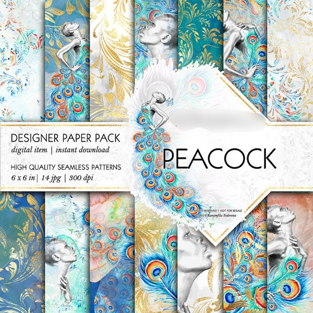 kit digital Papeis Penas de Pavão 1