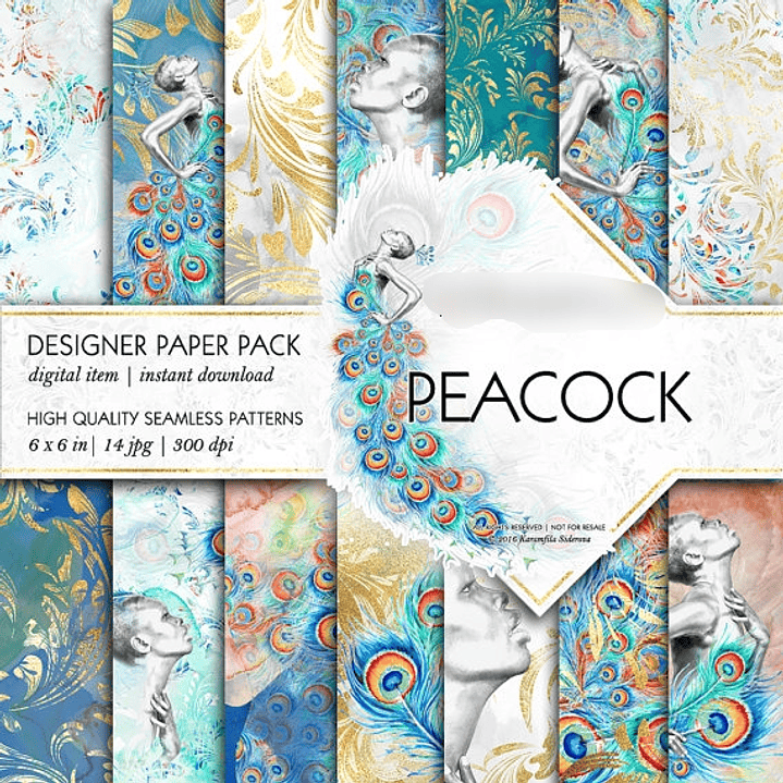 kit digital Papeis Penas de Pavão 1