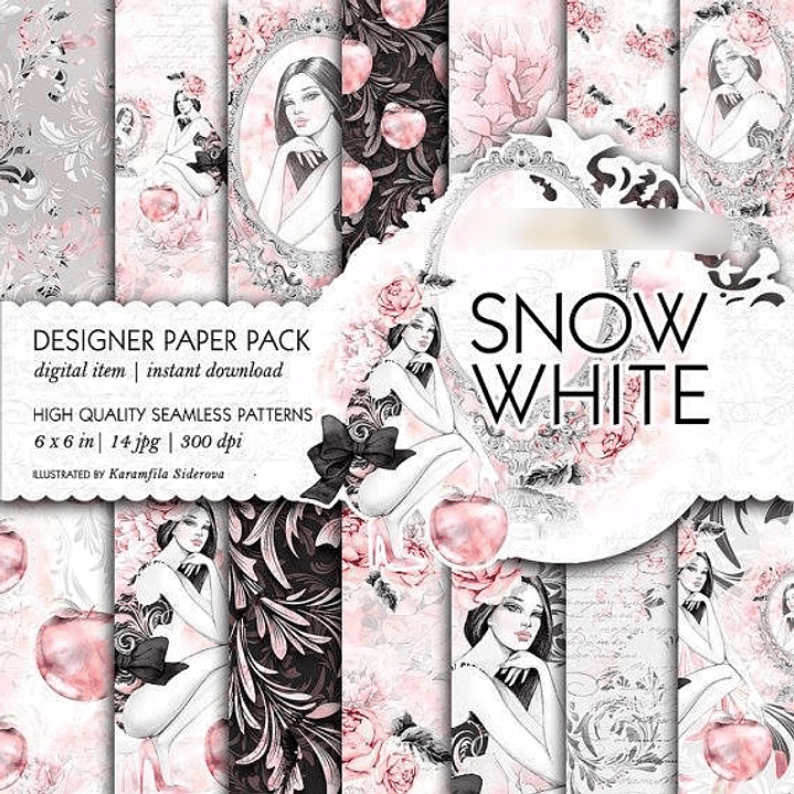 Kit Digitais Papeis Branca de Neve 1