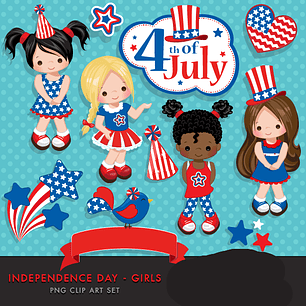 Kit Digital 4 de Julho Meninas Desenhos 