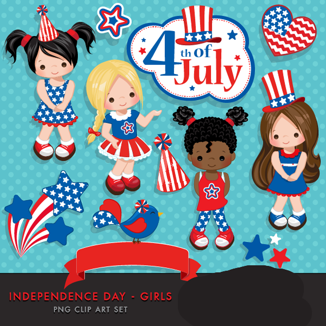 Kit Digital 4 de Julho Meninas Desenhos  1