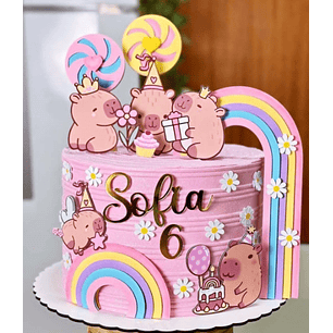 Arquivo Topo de Bolo Capivaras Arco Íris 