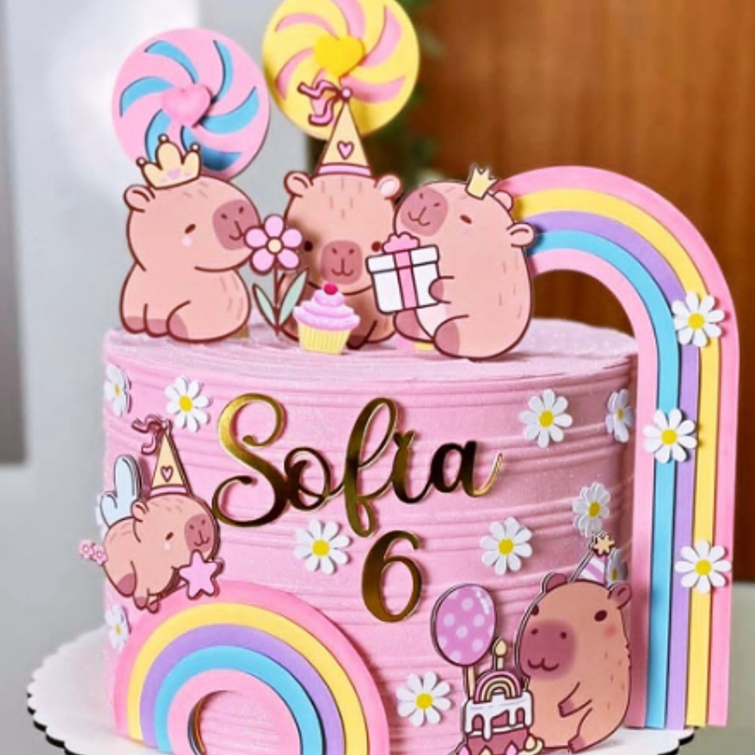 Arquivo Topo de Bolo Capivaras Arco Íris  1