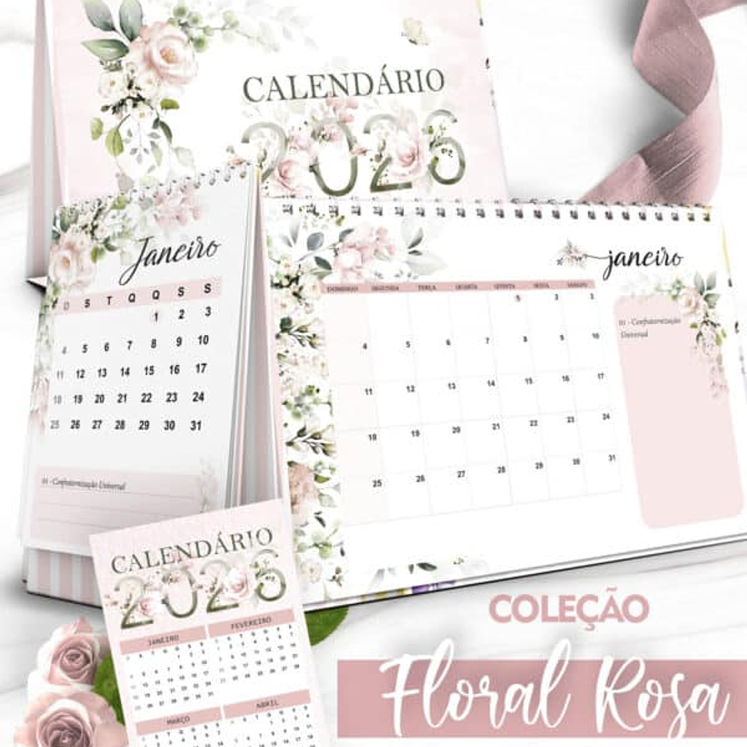 Arquivo Coleção Floral Rosa Calendário 2026 2