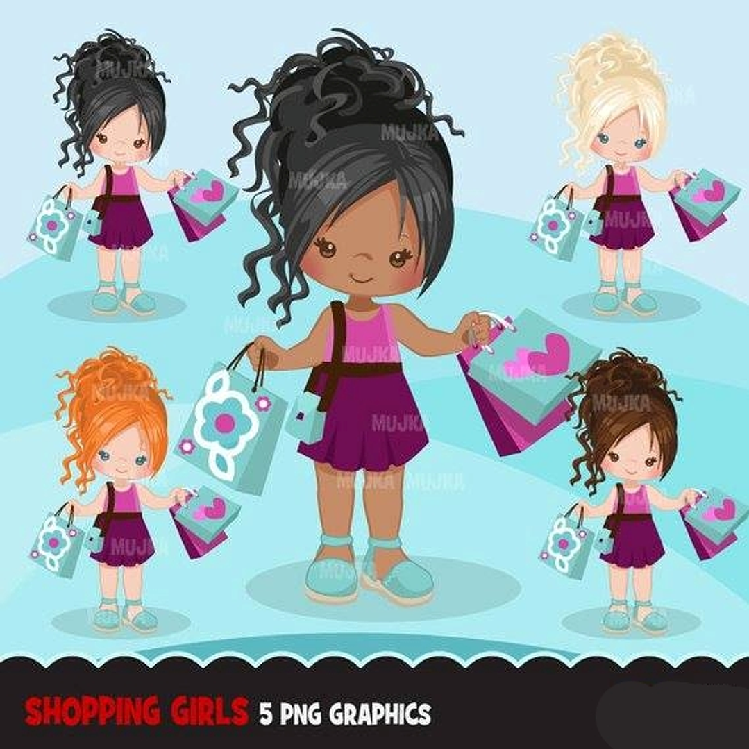 Kit Digital Meninas Fazendo Compras  1