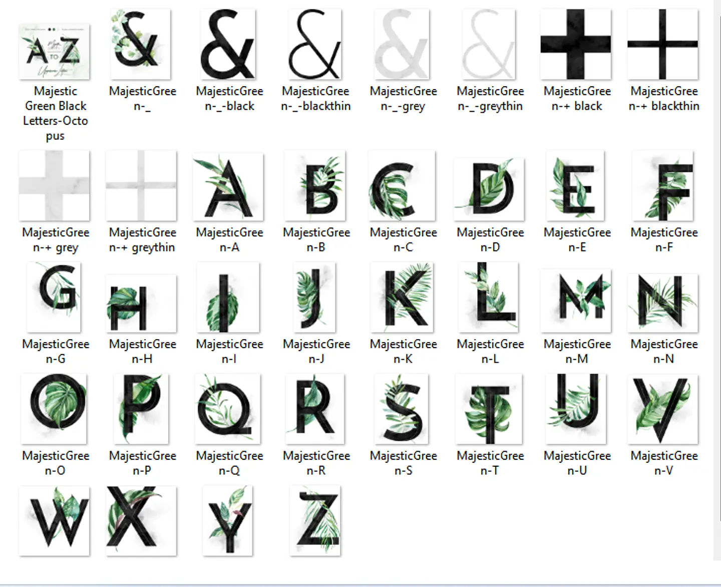 Kit Digital Letras Folhagen A-Z 2