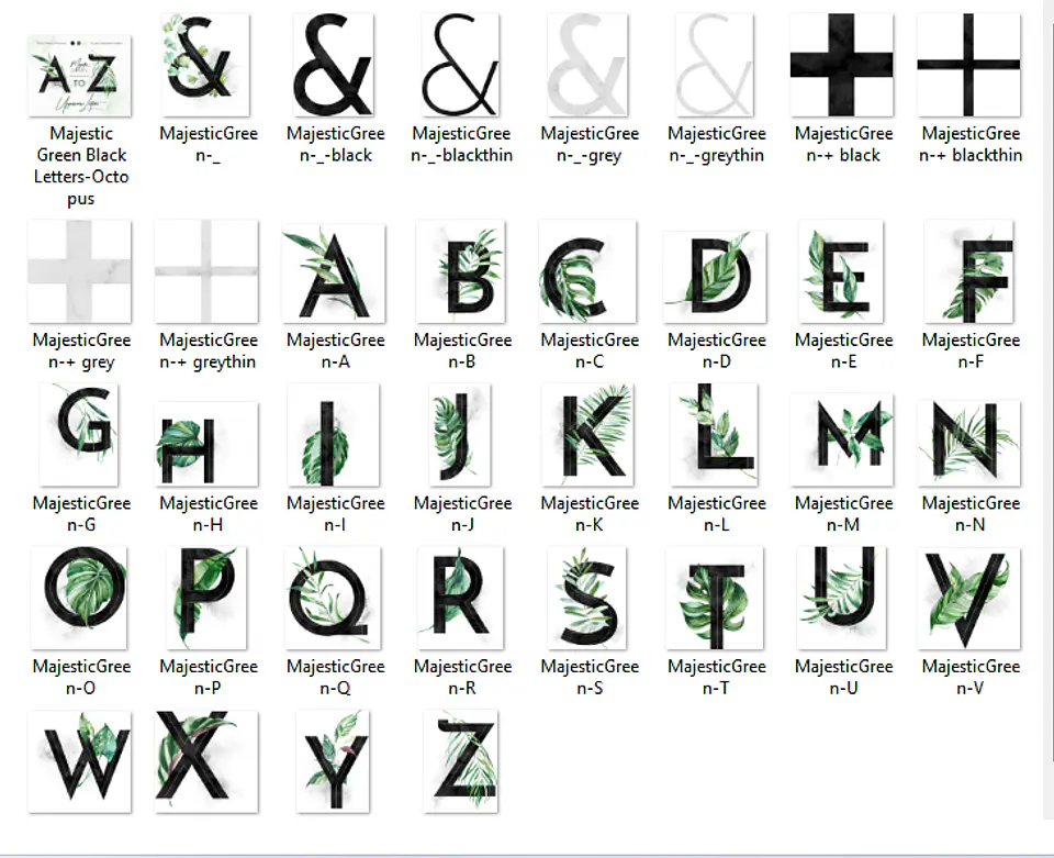 Kit Digital Letras Folhagen A-Z 2