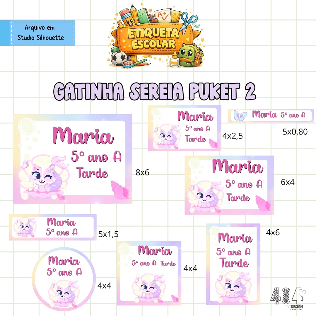 Arquivo Etiqueta Escolar Gatinha Sereia Puket 2 1