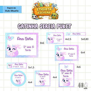 Arquivo Etiqueta Escolar Gatinha Sereia Puket 