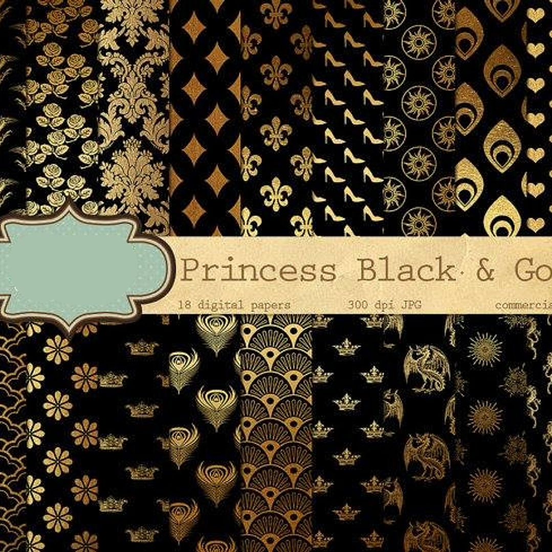 Kit Digital Papeis Princesa Black  1