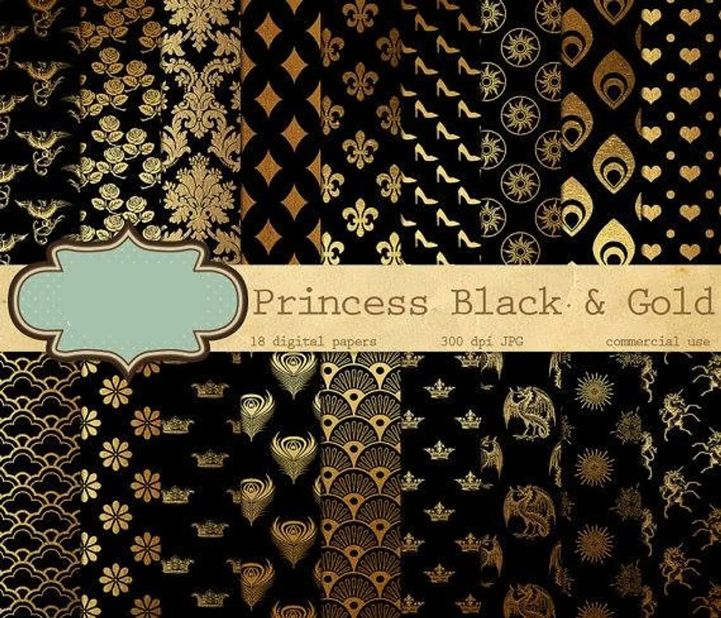 Kit Digital Papeis Princesa Black  1