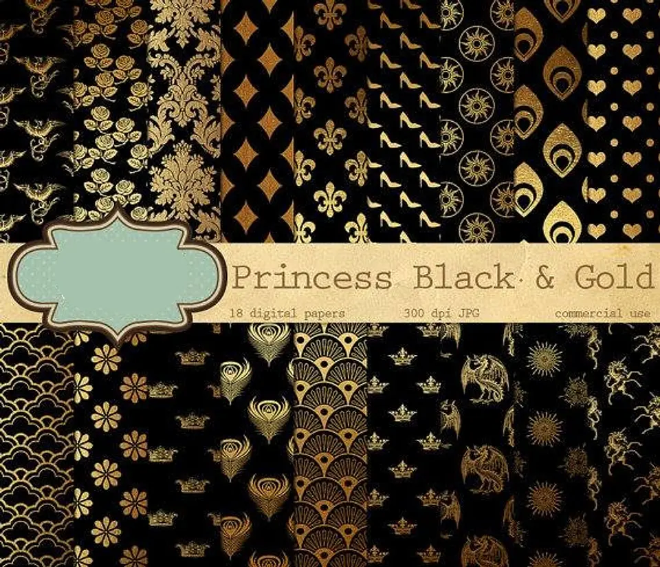 Kit Digital Papeis Princesa Black  1