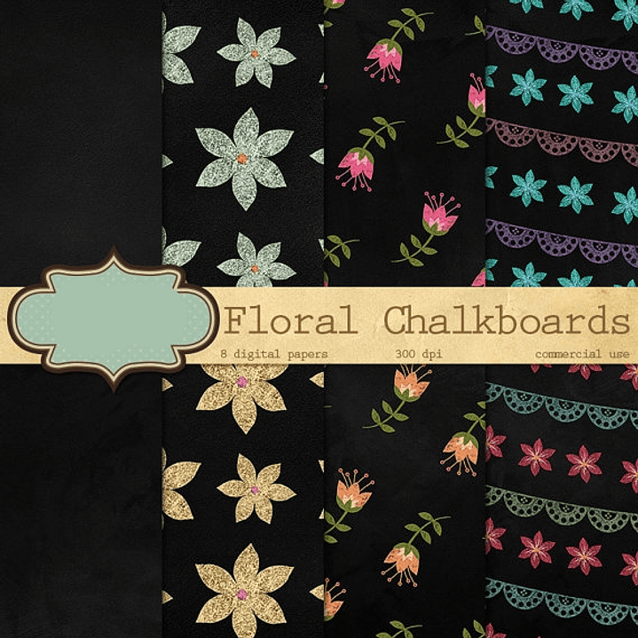 Kit Digital Papeis Negros Floral   1