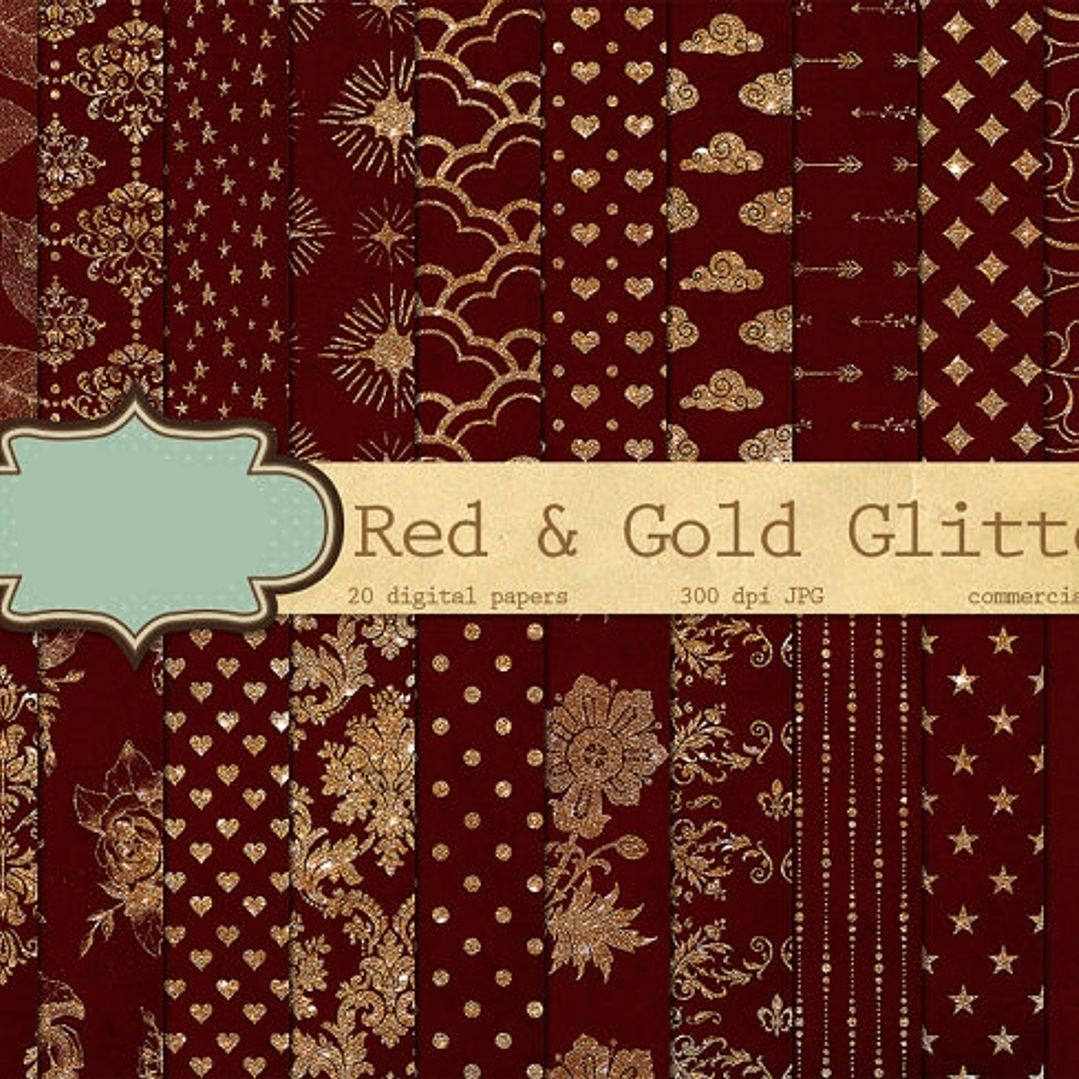 Kit Digital Papeis Vermelho Gold 1