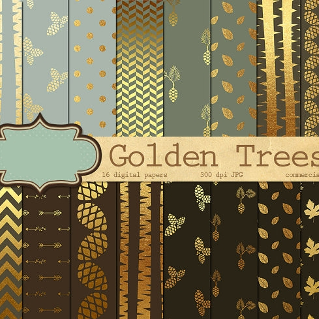 Kit Digital Papeis Dourado  1