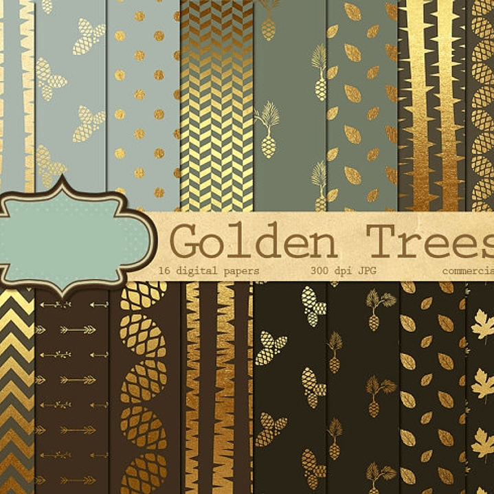 Kit Digital Papeis Dourado  1