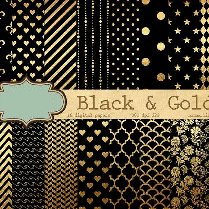 Kit Digital Papeis Black Glold 1
