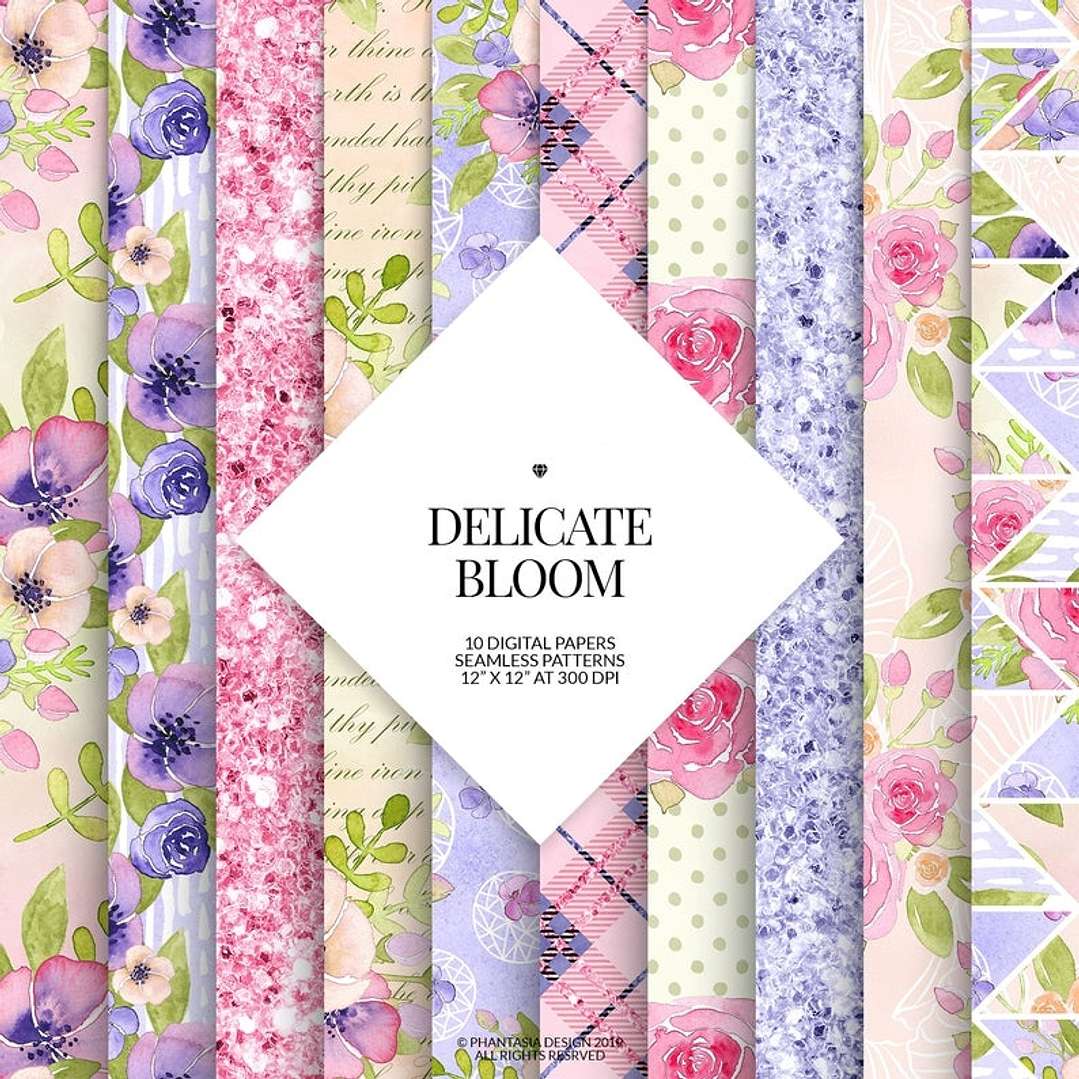 Kit Digital Papeis Floridos  1