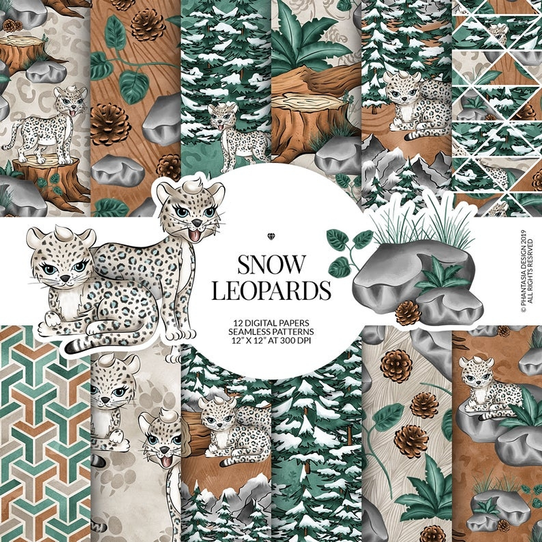 Kit Digital Papeis Leopardo Neve 1