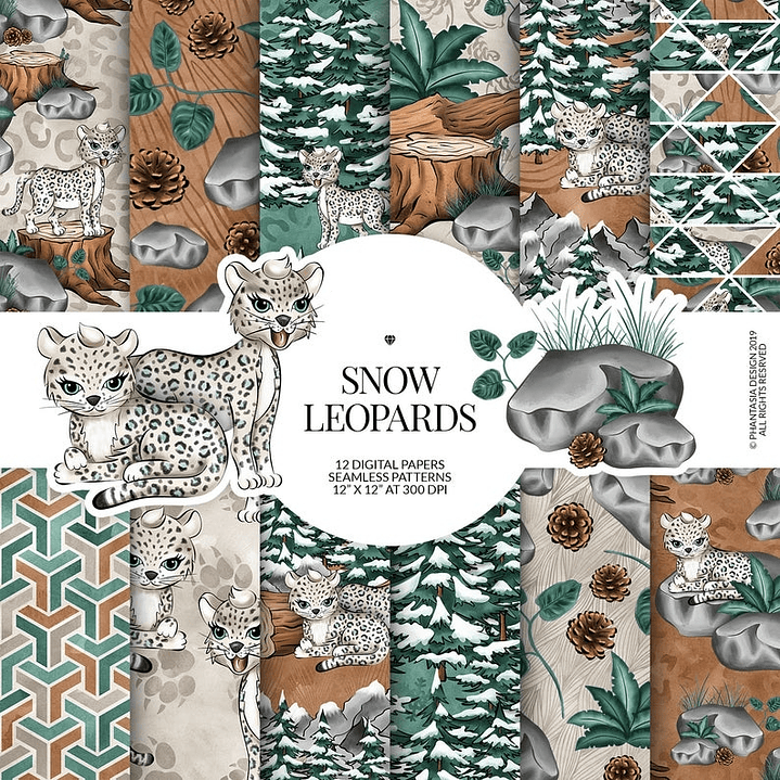Kit Digital Papeis Leopardo Neve 1