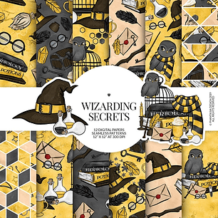 Kit Digital Papeis Magias Secretas Douradas 