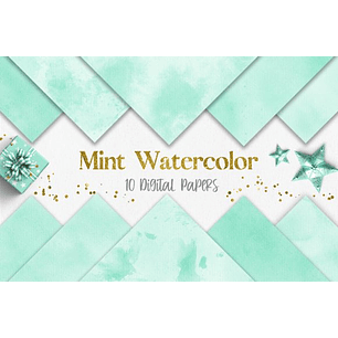 Kit Digital Papeis Aquarela Menta 