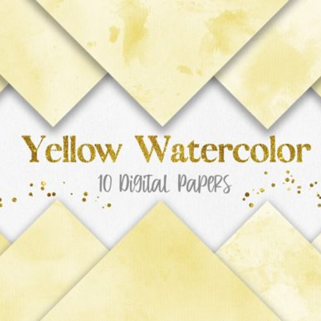 Kit Digital Papeis Aquarela Amarela  1