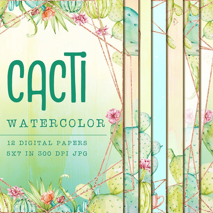 Kit Digital Papeis Cactos  1