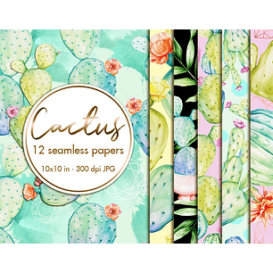 Kit Digital Papeis Coloridos Cactos 