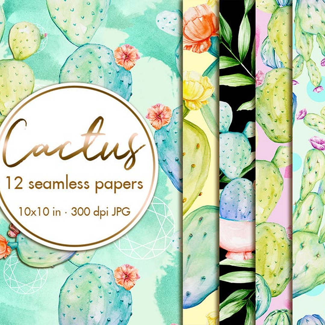 Kit Digital Papeis Coloridos Cactos  1