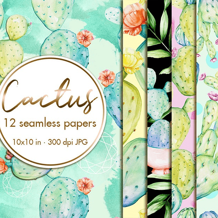 Kit Digital Papeis Coloridos Cactos  1
