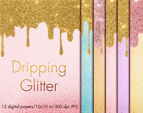 Kit Digital Papeis Coloridos Pingando Brilho 