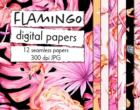 Kit Digital Papeis Flamingo 