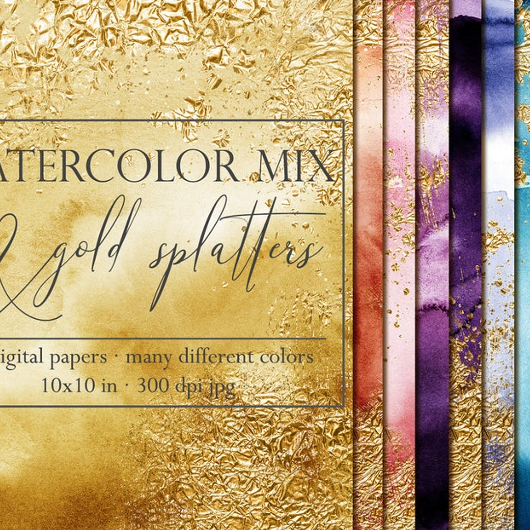 Kit Digital Papeis Ouro Aquarela  1