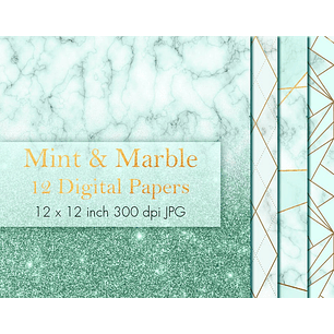 Kit Digital Papeis Menta Marmore 