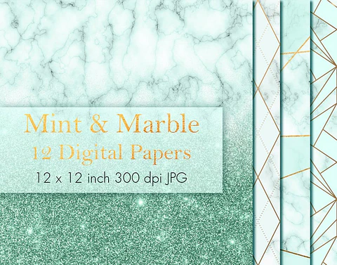 Kit Digital Papeis Menta Marmore 