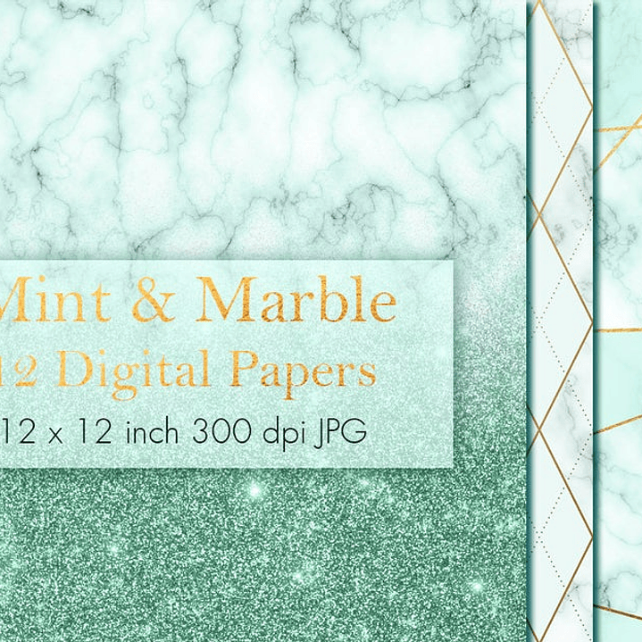 Kit Digital Papeis Menta Marmore  1