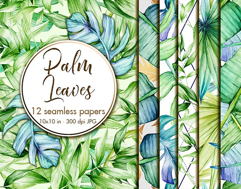 Kit Digital Papeis Folhas de Palmeiras 