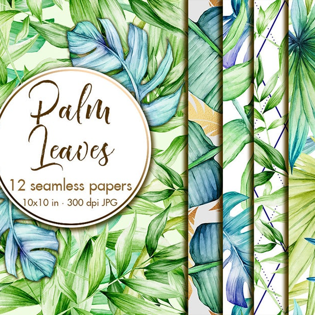 Kit Digital Papeis Folhas de Palmeiras  1