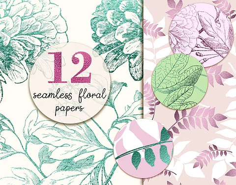 kit Digital Papeis Folhas Floral 