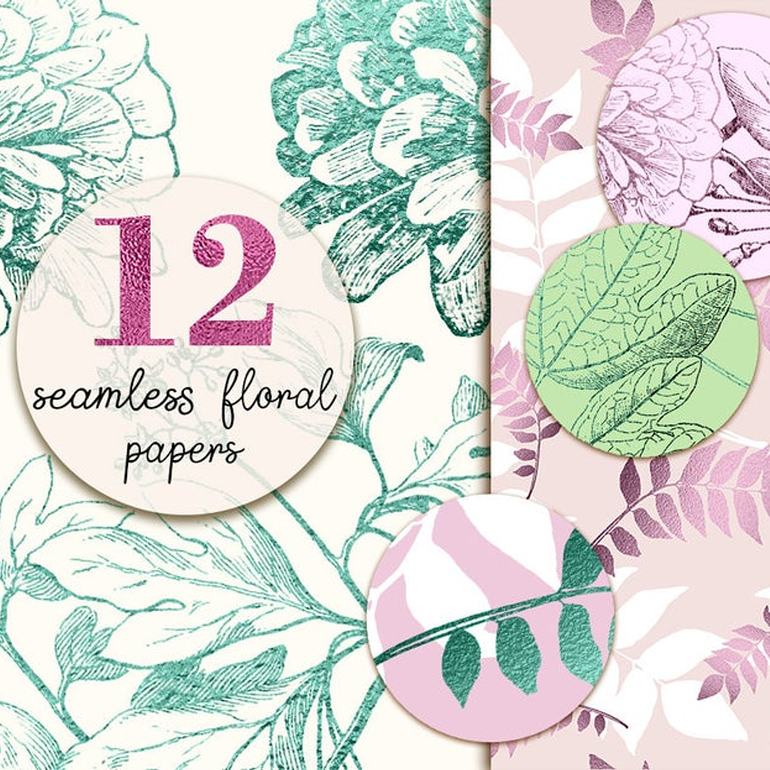 kit Digital Papeis Folhas Floral  1