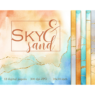 Kit Digital Papeis Aquarela Céu e Areia 