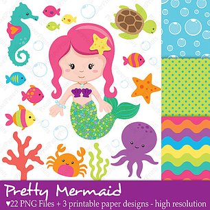 kit Digital Pequena Sereia 