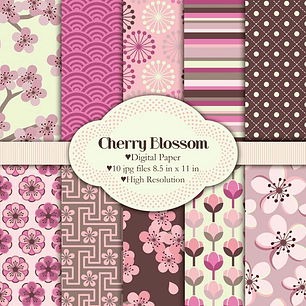 Kit Digital Papeis Flor de Cerejeira 