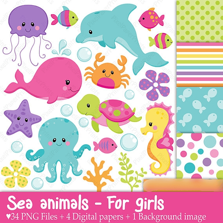 Kit Digital Animais Fofos Fundo Do Mar  1